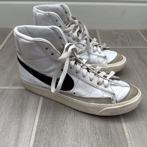 Nike Shoes - Nike Blazer High Top Leather Shoes White Black Swoosh Suede size 6.5 women